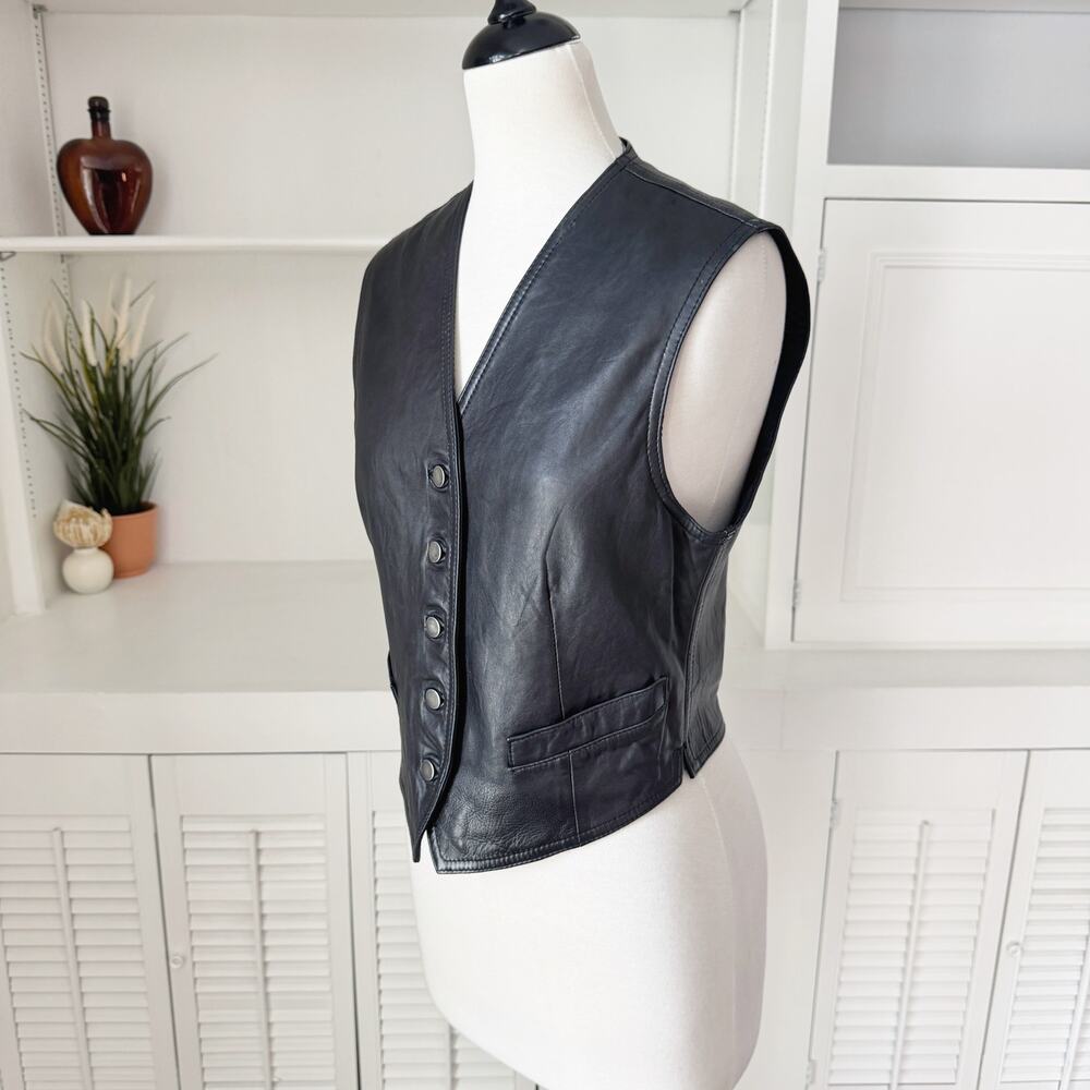 Vintage 90s Y2K DKNY Black Leather Vest Size S - Picture 3 of 7